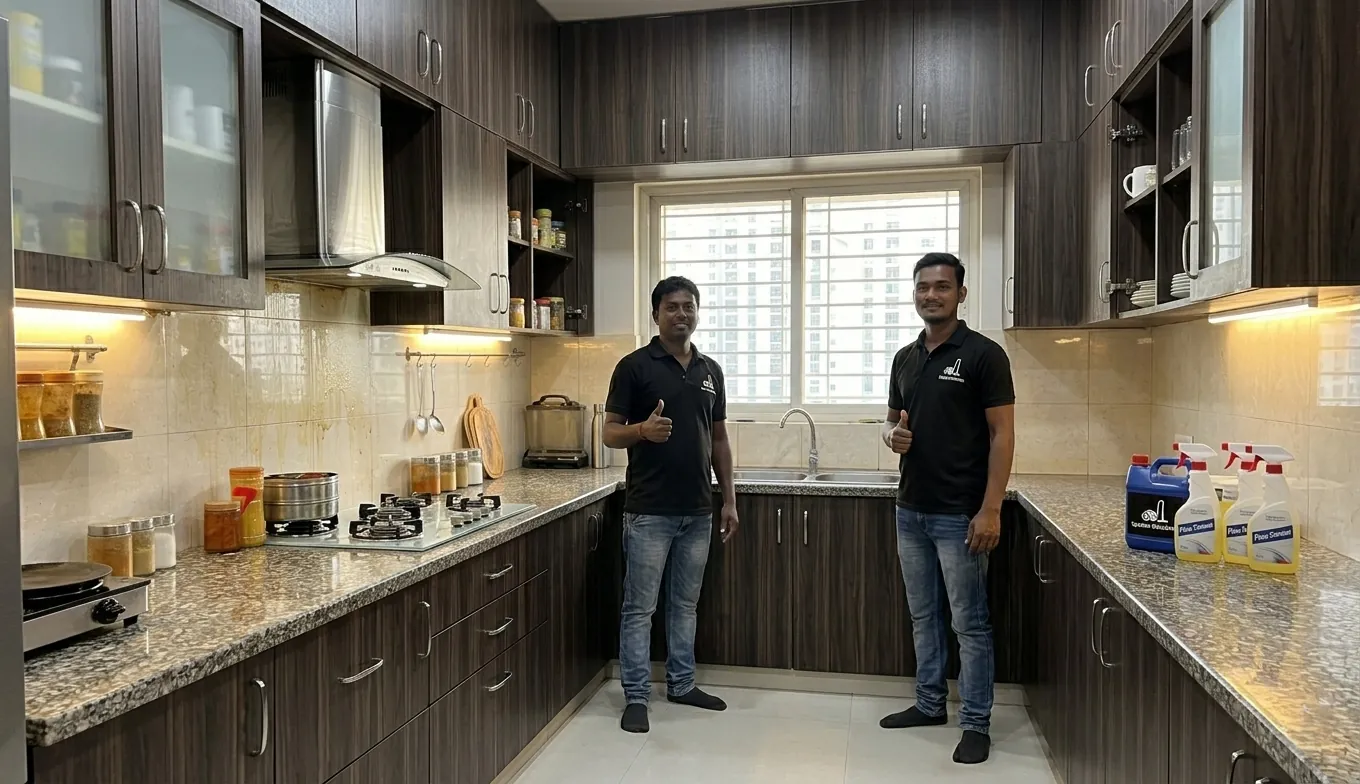 Clean and grease-free kitchen after professional deep cleaning